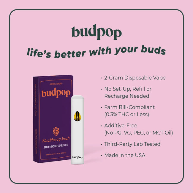 BudPop Blackberry Kush D8 Disposable Vape Pen
