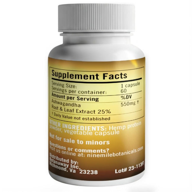 Nine Mile Botanicals Ashwagandha Root Extract 60 Capsules Best Sales Price - Edibles