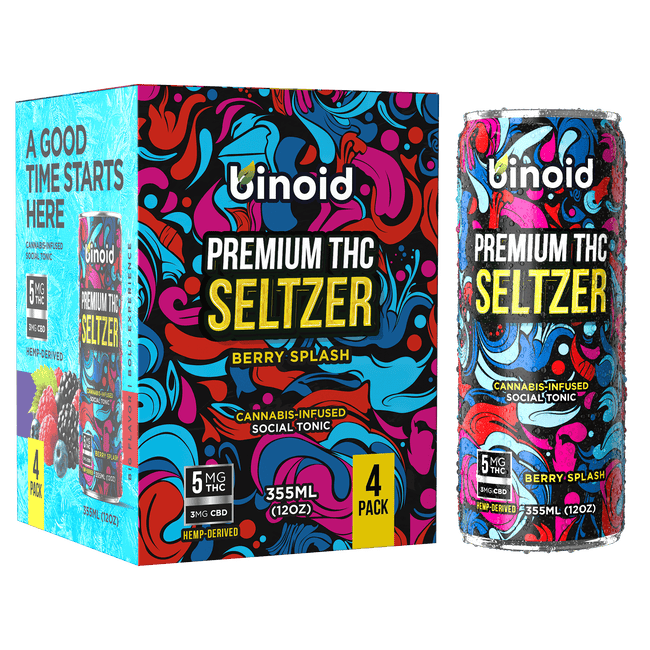 Binoid THC Seltzer – Good Vibes Cannabis Drink (4 Pack)