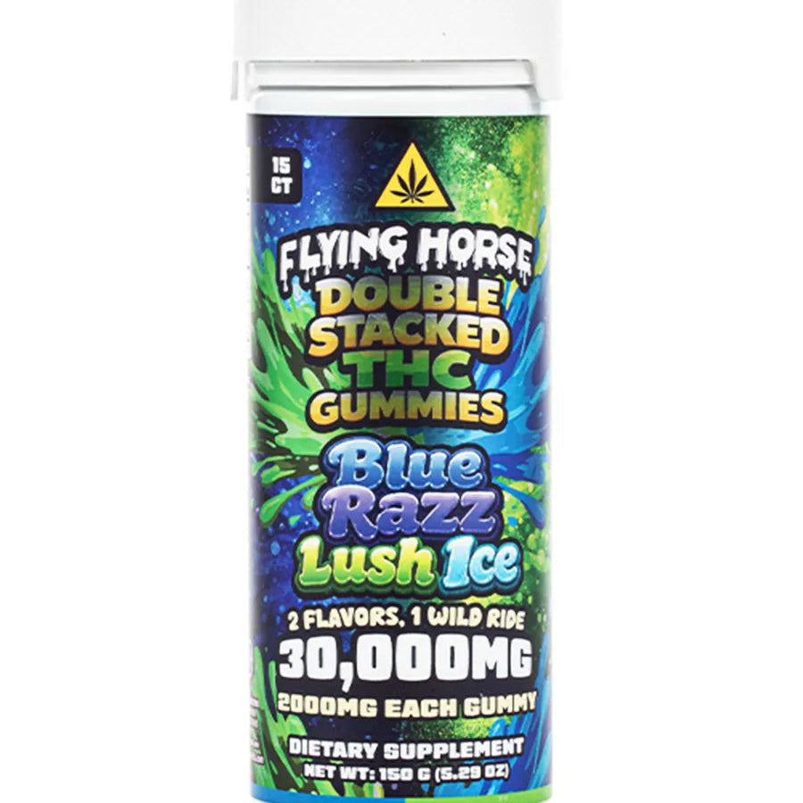 Blue Razz Lush Ice Flying Horse Double Stacked THC Gummies 30G