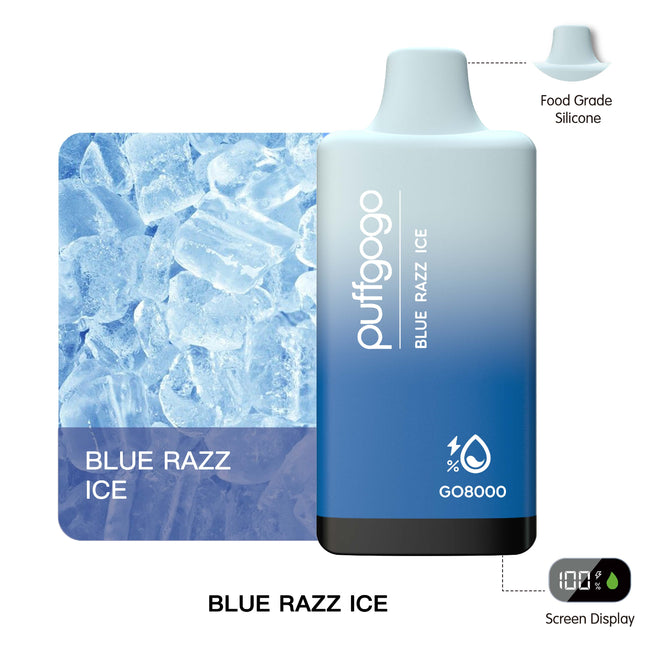 Puffgogo GO8000 Disposable 8000 Puffs - Blue Razz Ice Best Sales Price - Disposables