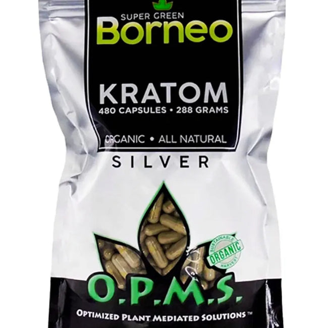 Borneo Super Green OPMS All Natural Silver Kratom Capsules 480ct