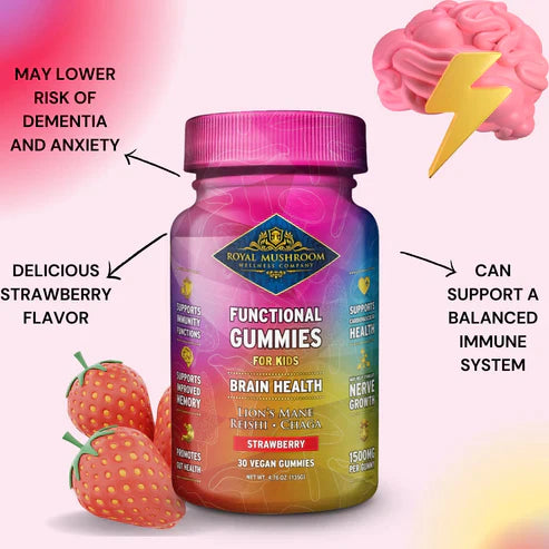 Royal Mushroom Brain Health Mushroom Mix Gummies For Kids Strawberry Flavor Best Sales Price - Gummies