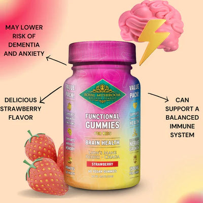 Royal Mushroom Brain Health Mushroom Mix Gummies For Kids Strawberry Flavor Best Sales Price - Gummies