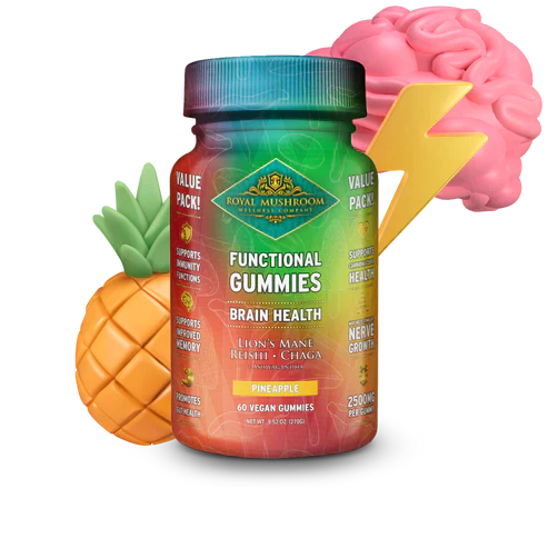 Royal Mushroom Brain Health Mushroom Mix Gummies Pineapple Flavor Best Sales Price - Gummies