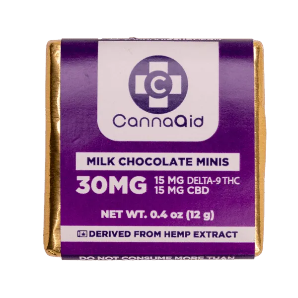 CannaAid | Delta 9 THC + CBD Chocolate Mini Squares - 15mg D9 + 15mg CBD Best Sales Price - Gummies