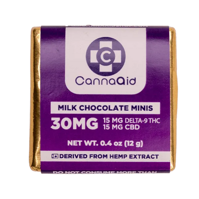 CannaAid | Delta 9 THC + CBD Chocolate Mini Squares - 15mg D9 + 15mg CBD Best Sales Price - Gummies