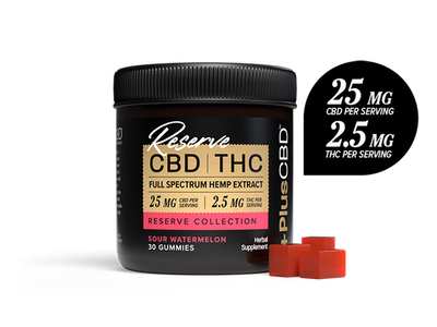 PlusCBD CBD Gummies Reserve 25mg CBD | 2.5mg THC 30ct Sour Watermelon Best Sales Price - Topicals