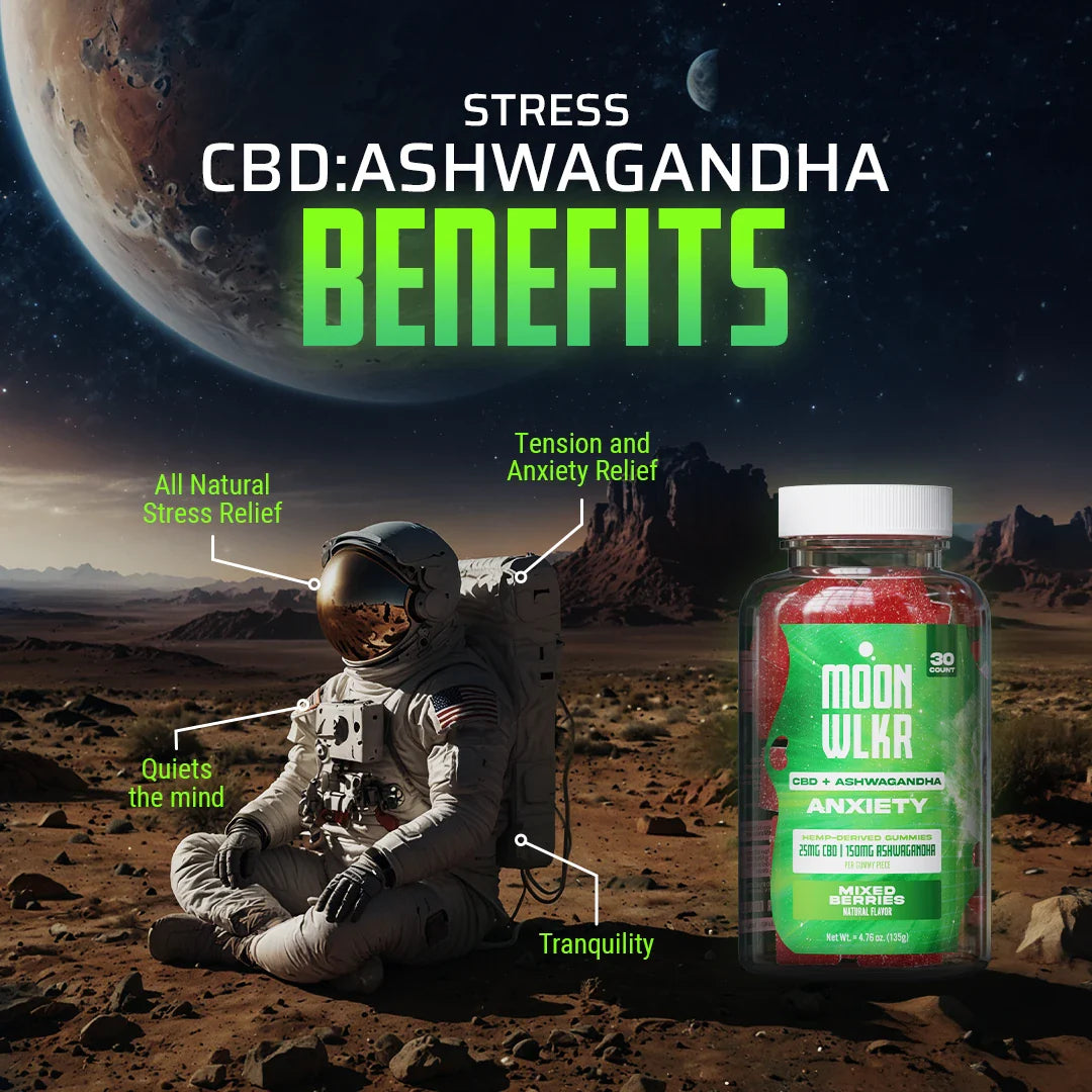 MoonWLKR CBD:Ashwagandha Stress Relief Gummies — Mixed Berry