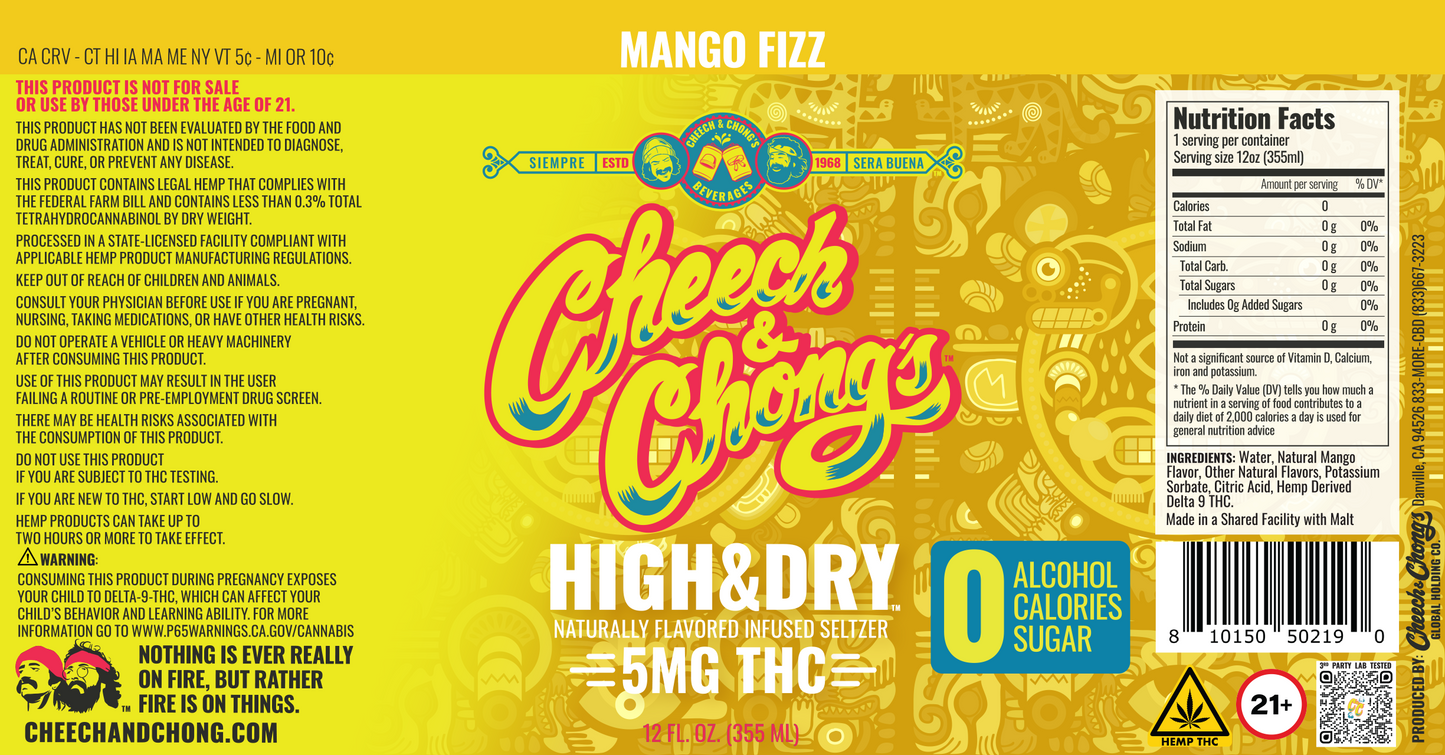 Mango Fizz- HIGH AND DRY THC Infused Seltzer Water