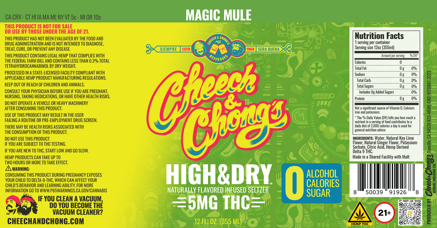 Cheech & Chong’s Magic Mule High & Dry Thc Infused Seltzer Water (6 packs)
