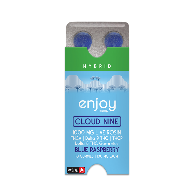 Enjoy Hemp Cloud Nine THCA+THCP+D9+D8 Live Rosin 1000mg Gummies (100 mg each | 10 Gummies) - Blue Raspberry (Hybrid) Best Sales Price - Gummies