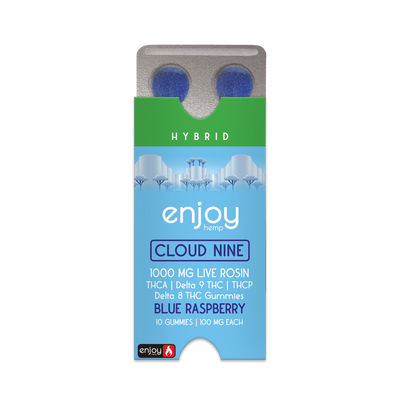 Enjoy Hemp Cloud Nine THCA+THCP+D9+D8 Live Rosin 1000mg Gummies (100 mg each | 10 Gummies) - Blue Raspberry (Hybrid) Best Sales Price - Gummies