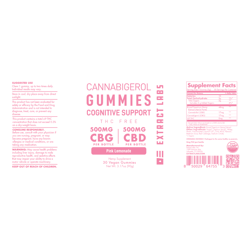 Extract Labs CBG Broad Spectrum Gummies | Cognitive Support | Pink Lemonade