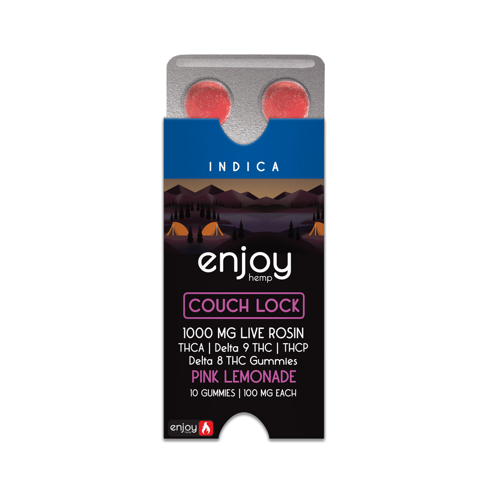 Enjoy Hemp Couch Lock THCA+THCP+D9+D8 Live Rosin 1000mg Gummies (100 mg each | 10 Gummies) - Pink Lemonade (Indica) Best Sales Price - Gummies