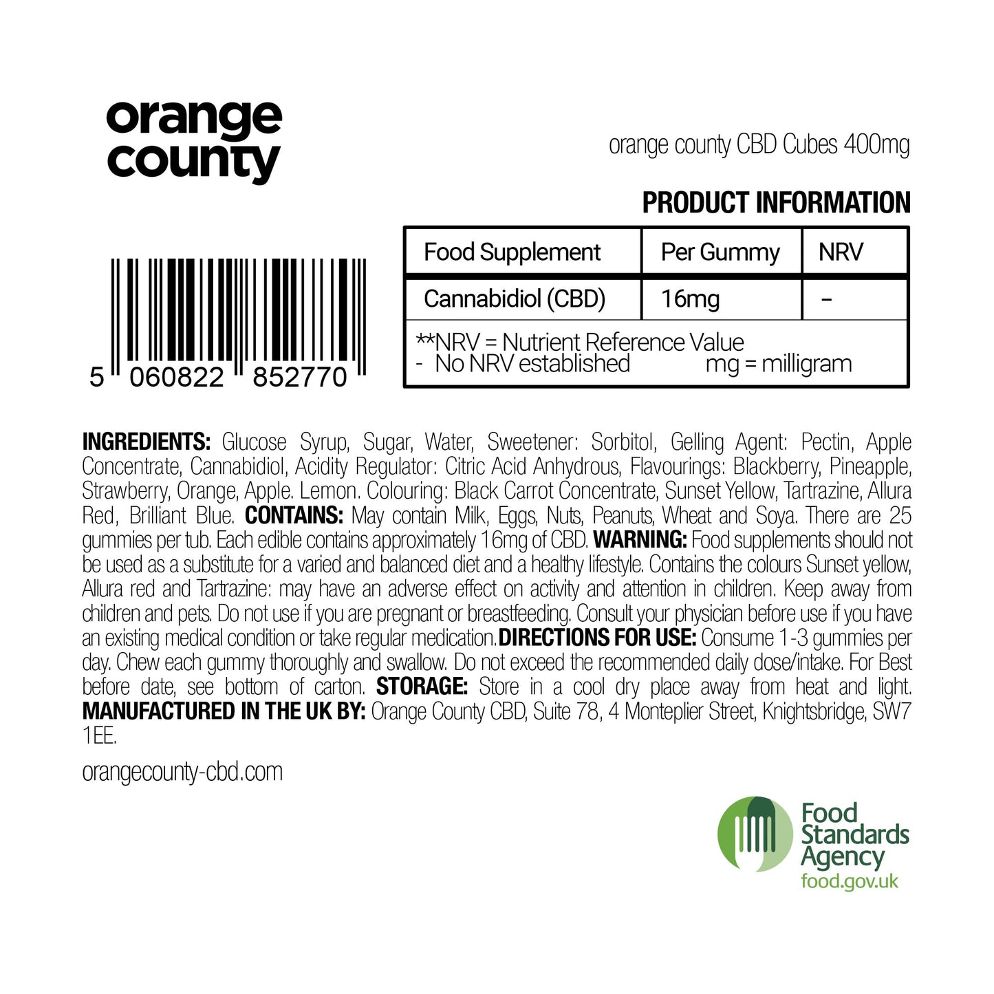 CBD Gummy Cubes (Small Tub)