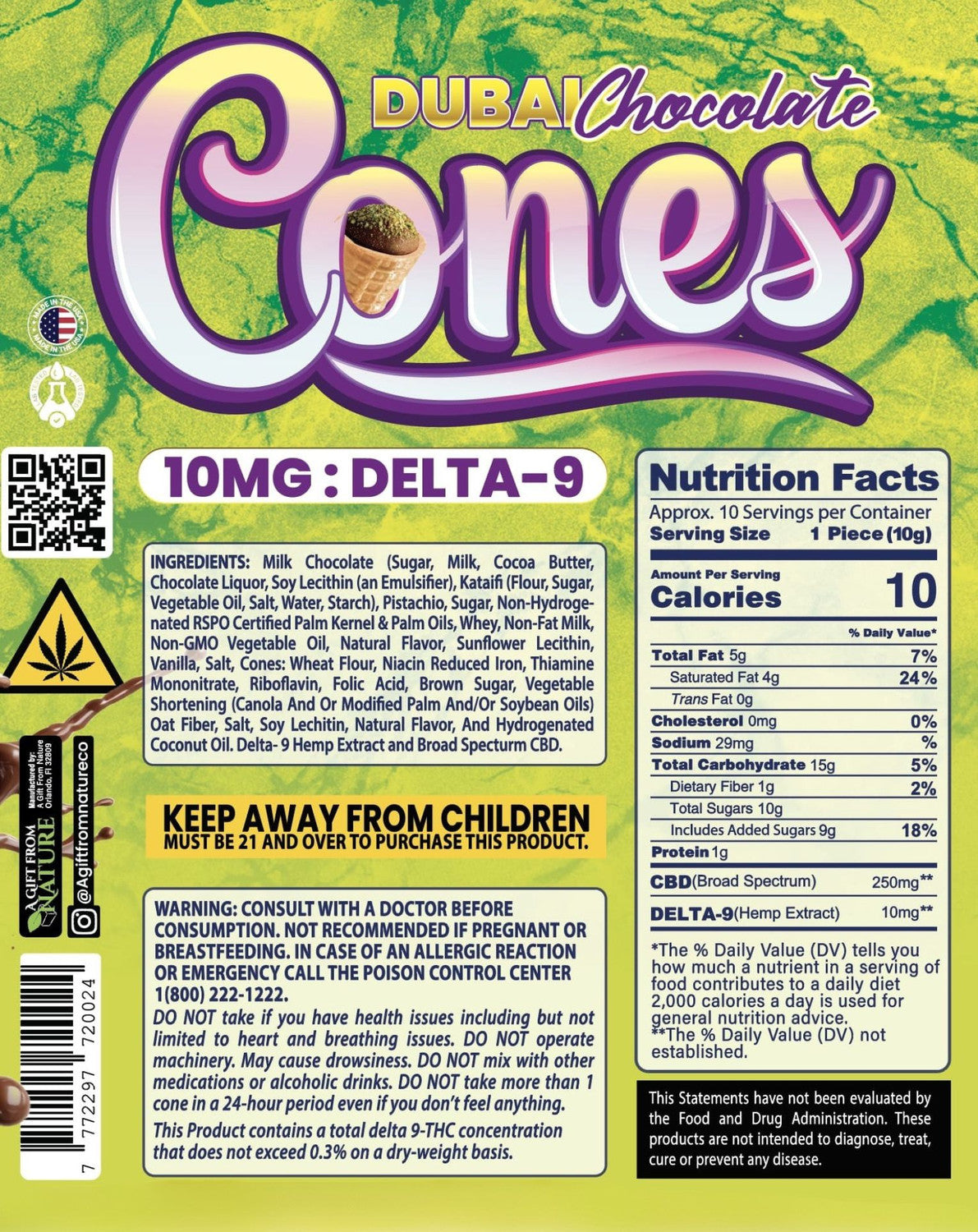 A Gift From Nature DELTA 9 CONES - DUBAI CHOCOLATE - 10MG