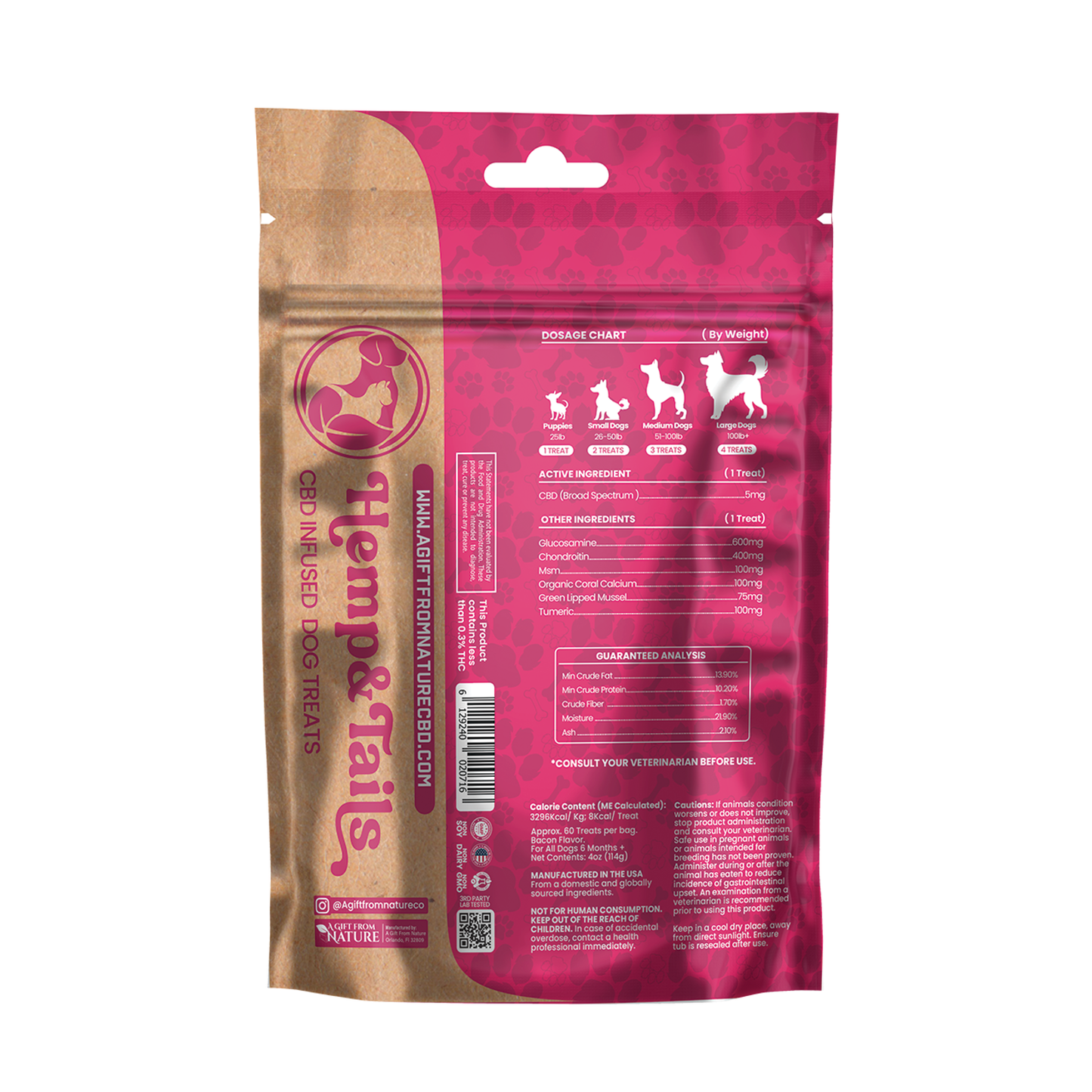 Hemp & Tails Dog Treats - Discomfort - Bacon Hearts