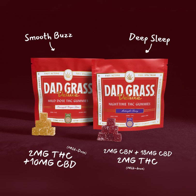 Dad Grass Deluxe THC Gummies Duo: Mild Buzz & Sweet Dreams