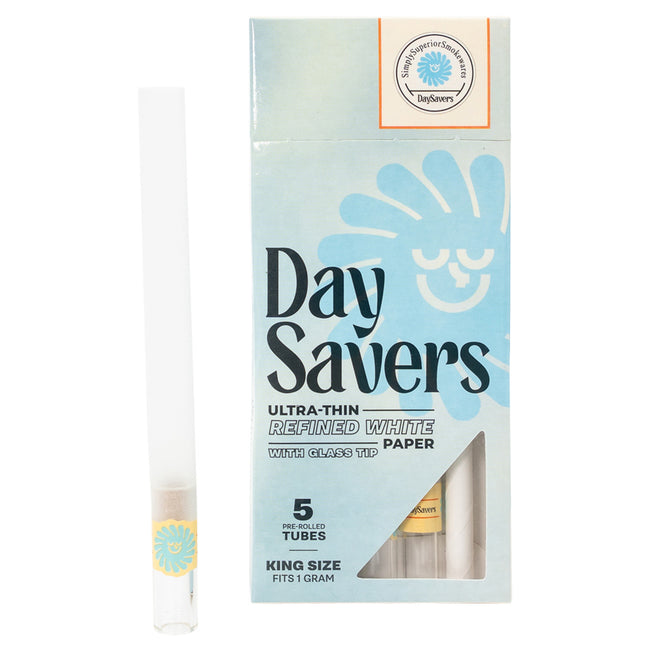 DaySavers 1 Gram King Size Pre Rolled Tubes with Glass Filter Tips - Refined White [5 Tube Pack]
