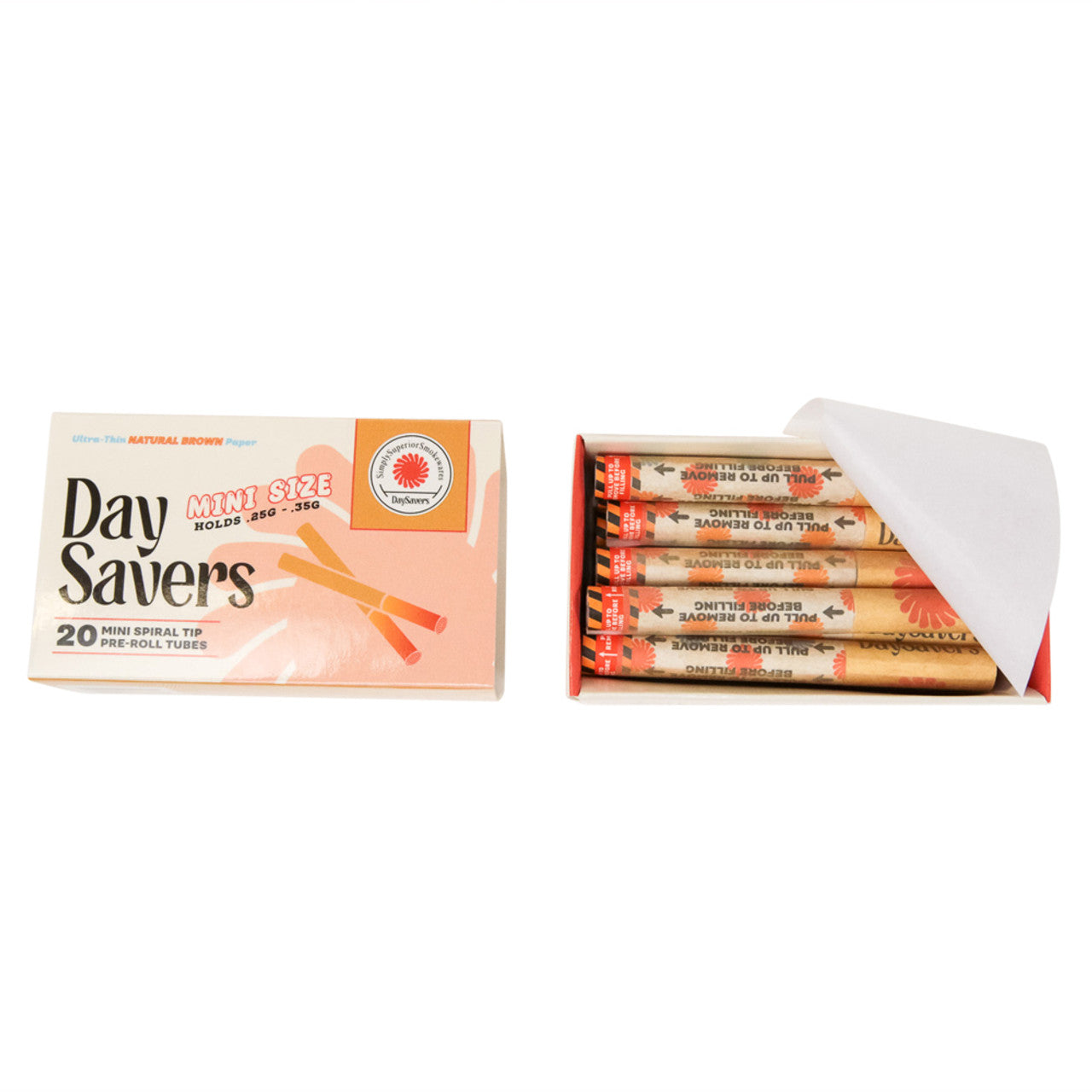 DaySavers Minis Natural Brown Artisan Pre Rolled Tubes - 20 Pack Best Sales Price - Pre Rolls