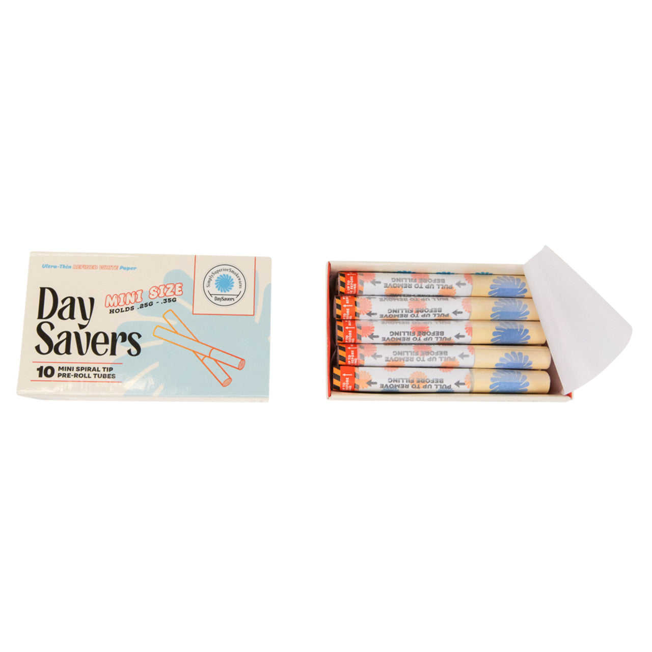 DaySavers Minis Refined White Artisan Pre Rolled Tubes - Pack of 10 Mini Tubes