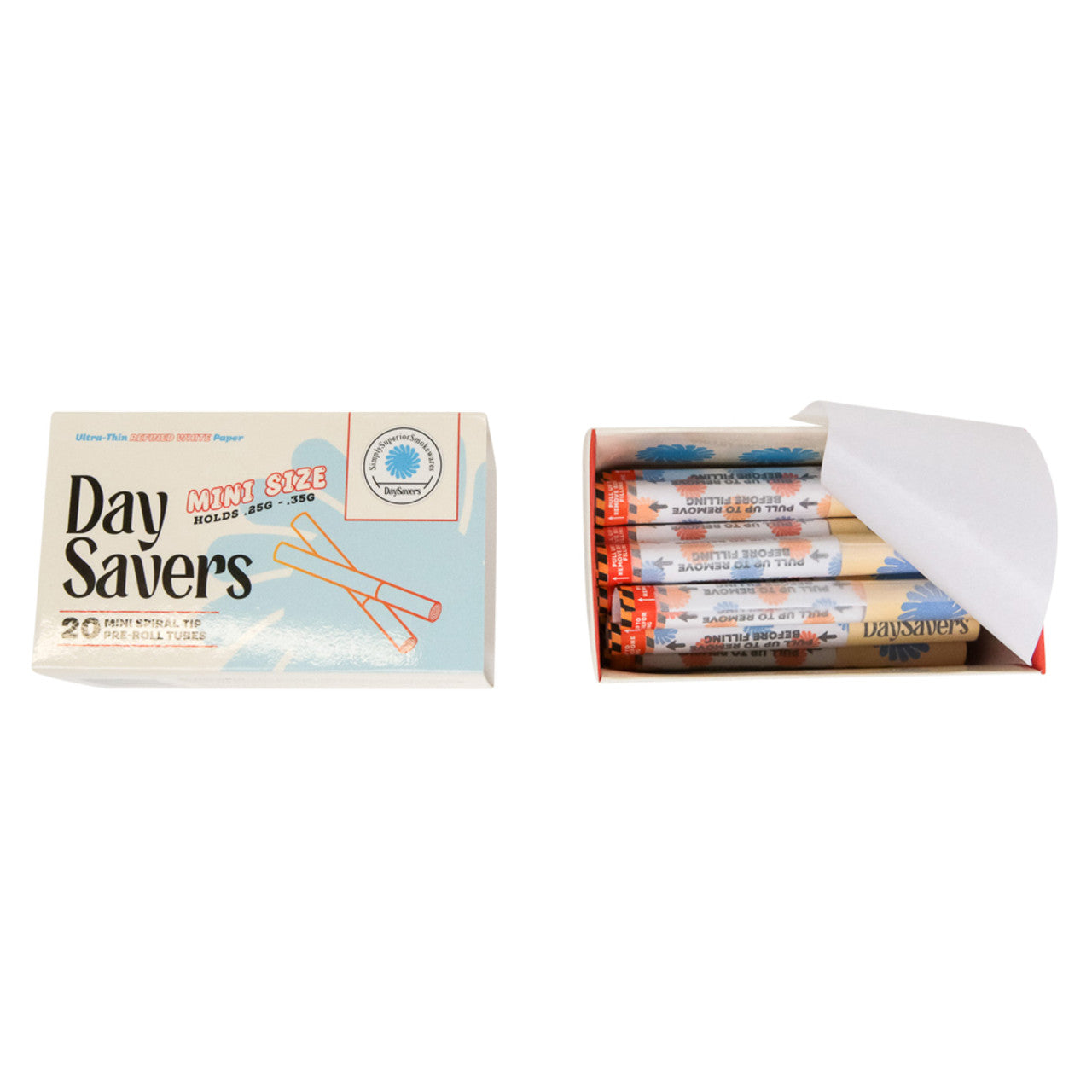 DaySavers Minis Refined White Artisan Pre Rolled Tubes - 20 Pack