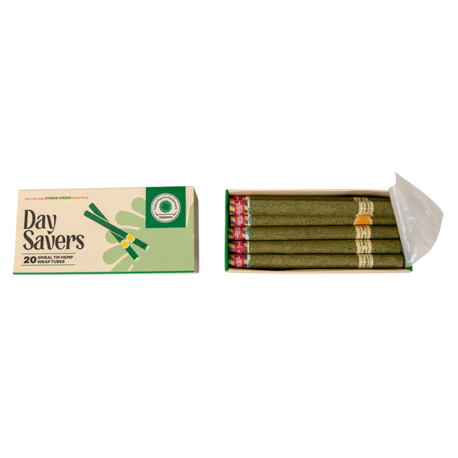 DaySavers Half Gram 1 1/4 Green Hybrid Hemp Blunt Wrap Artisan Pre Rolled Tubes with Spiral Filter Tips [Pack of 20 Tubes]