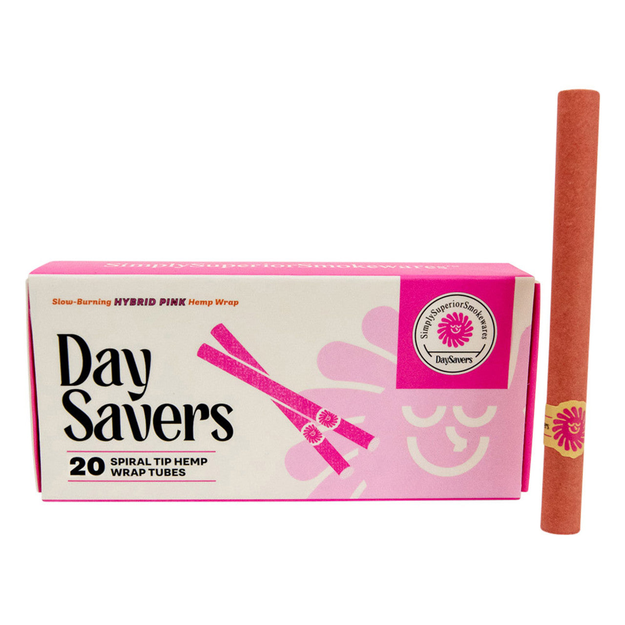 DaySavers Half Gram 1 1/4 Pink Hybrid Hemp Blunt Wrap Artisan Pre Rolled Tubes with Spiral Filter Tips [Pack of 20 Tubes]