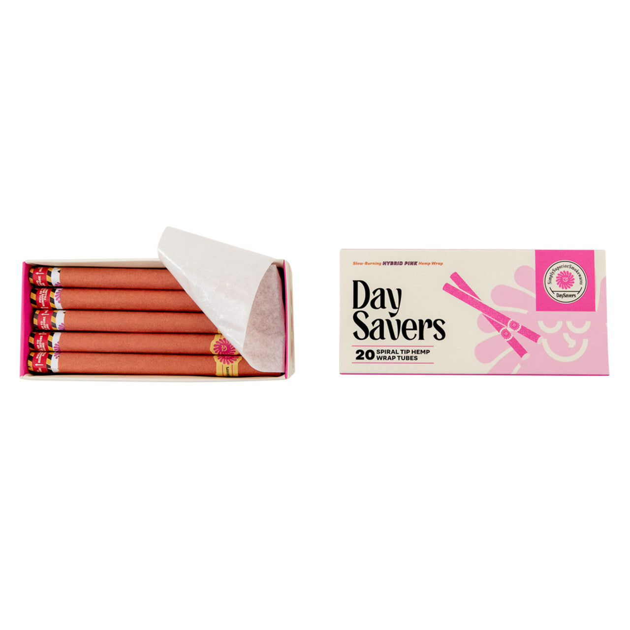 DaySavers Half Gram 1 1/4 Pink Hybrid Hemp Blunt Wrap Artisan Pre Rolled Tubes with Spiral Filter Tips [Pack of 20 Tubes]