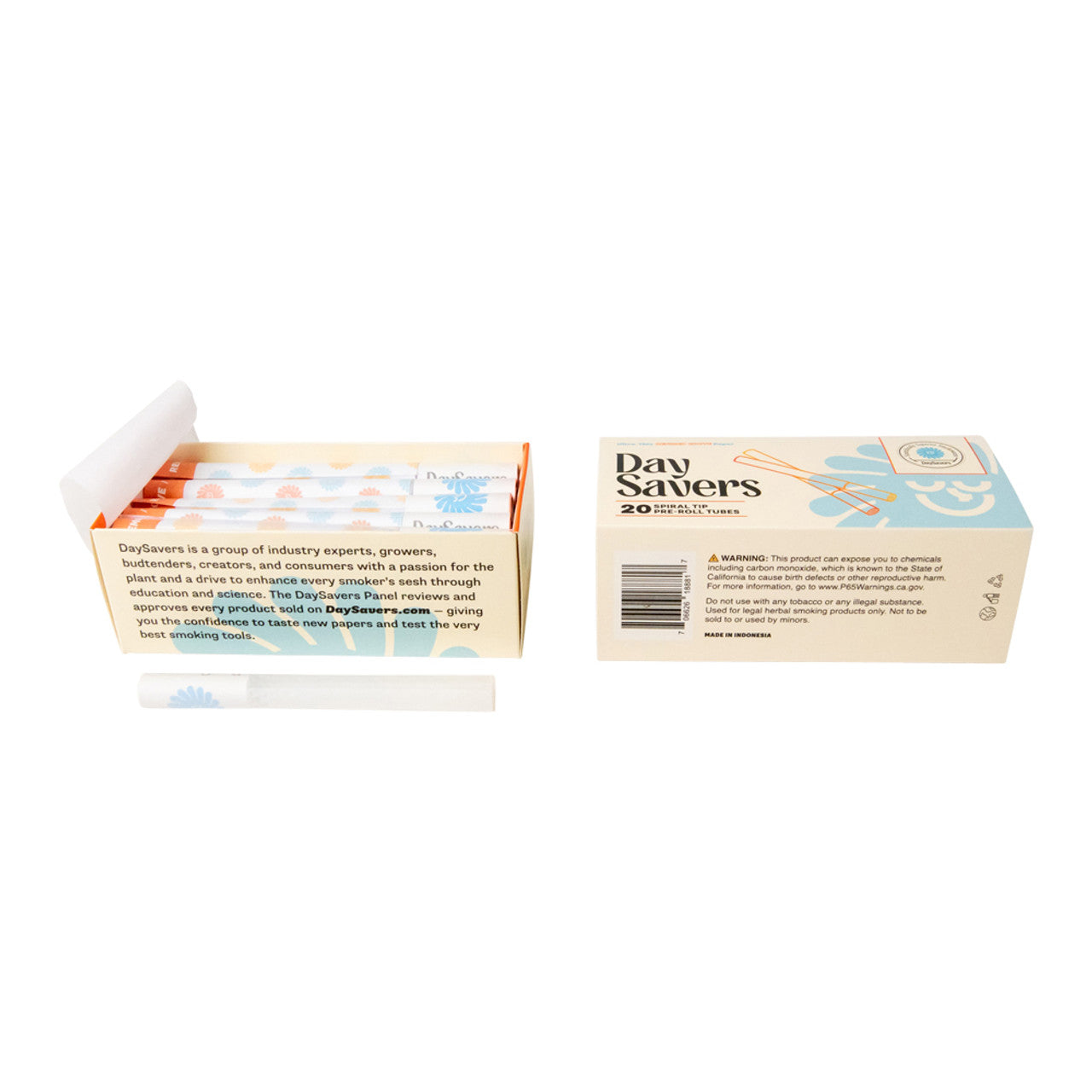 DaySavers Refined White Half Gram 1 1/4 Artisan Pre Rolled Tubes with Spiral Filter Tips [20 Pack]