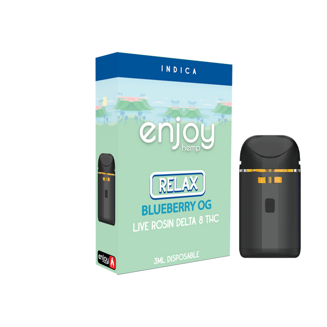 Enjoy Hemp 3ml Live Rosin Delta 8 THC Disposable for Relaxation - Blueberry OG (Indica) Best Sales Price - Vape Cartridges