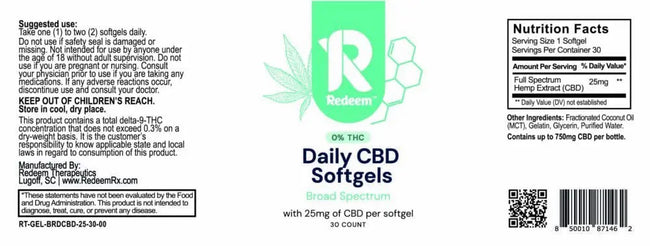 CBD Softgels – 25mg – Broad Spectrum