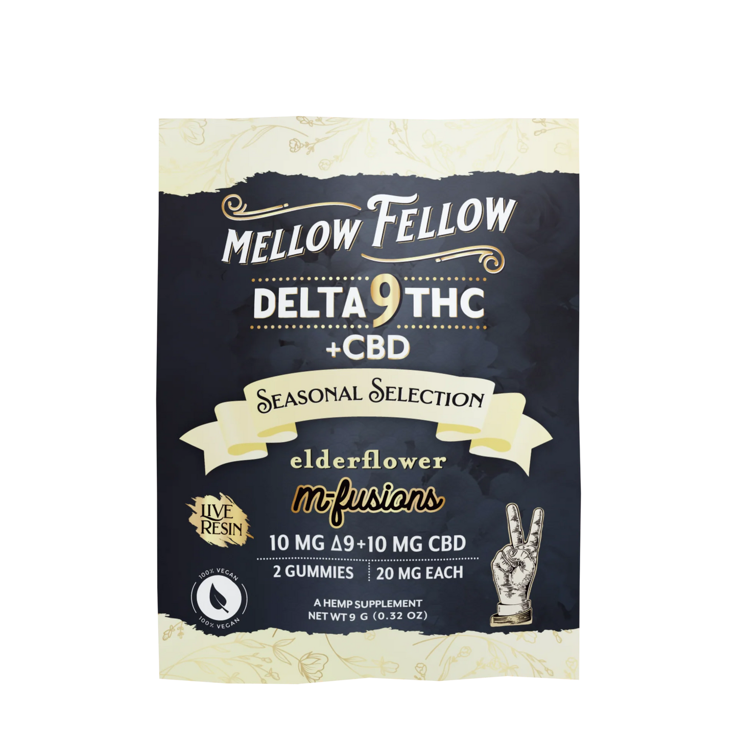 Mellow Fellow Live Resin Infused Edibles - 2cnt 40mg Delta 9 THC & CBD - Elderflower (Seasonal Selection) Best Sales Price - Edibles