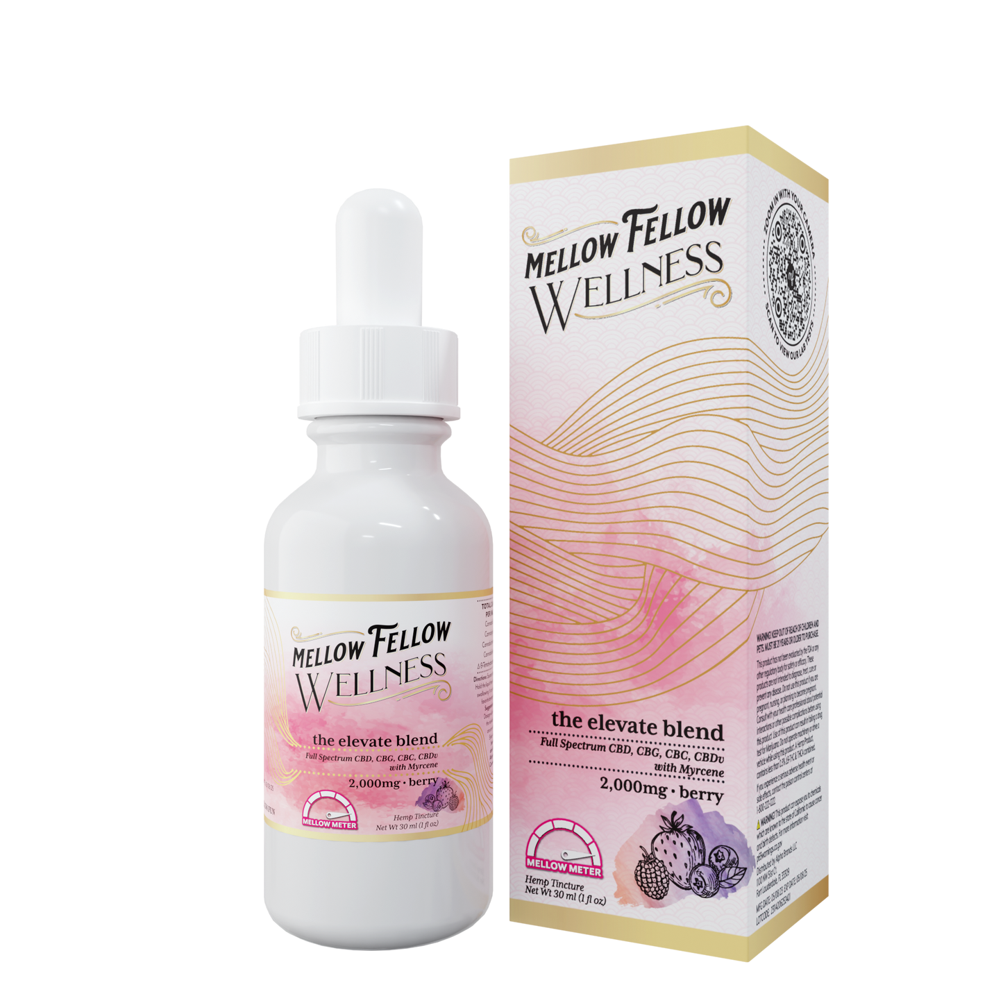 Mellow Fellow Wellness Tincture - Elevate Blend - Berry - 2000mg Best Sales Price - Edibles