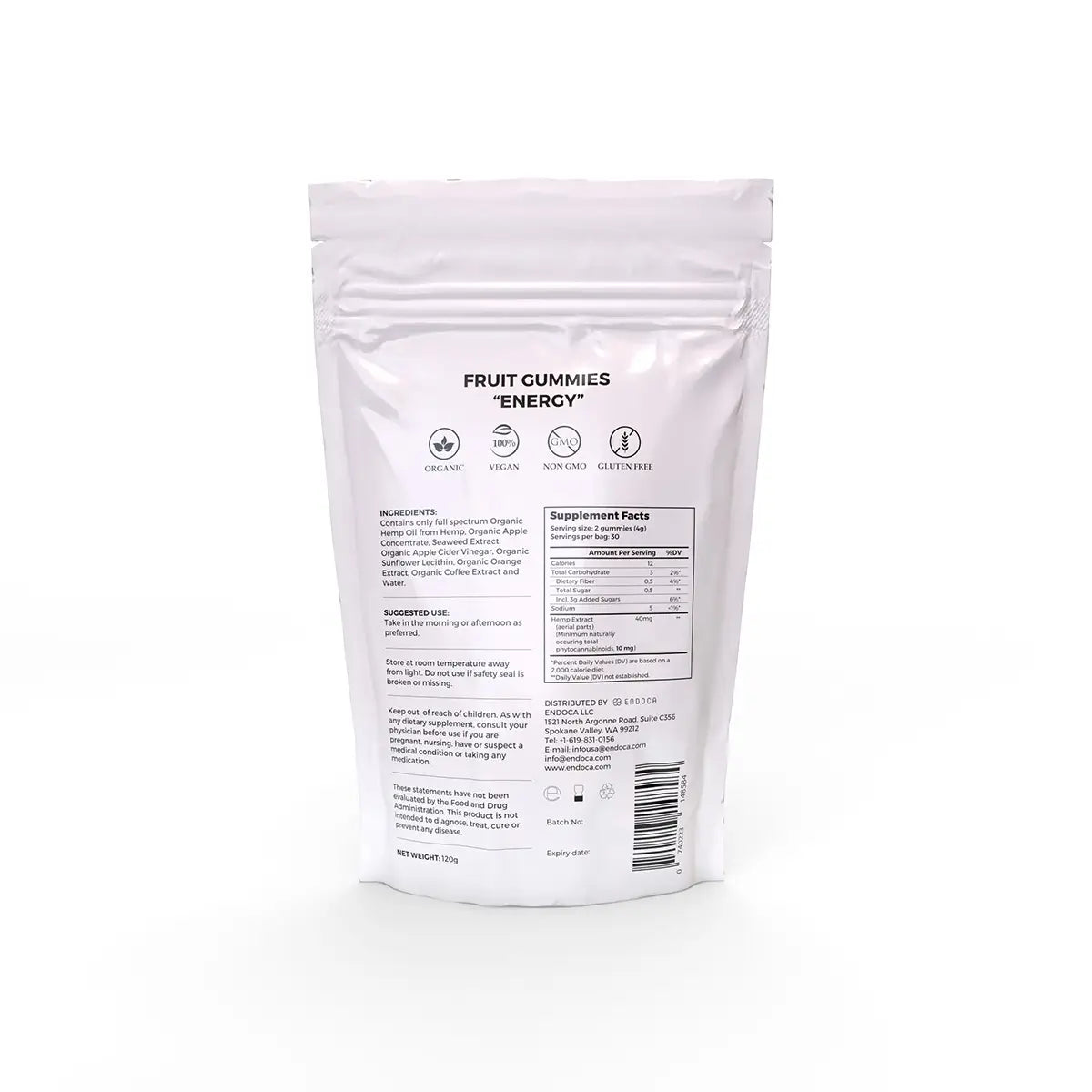 Endoca CBD Gummies “Energy” 1200 mg CBD, THC Fri, Orange