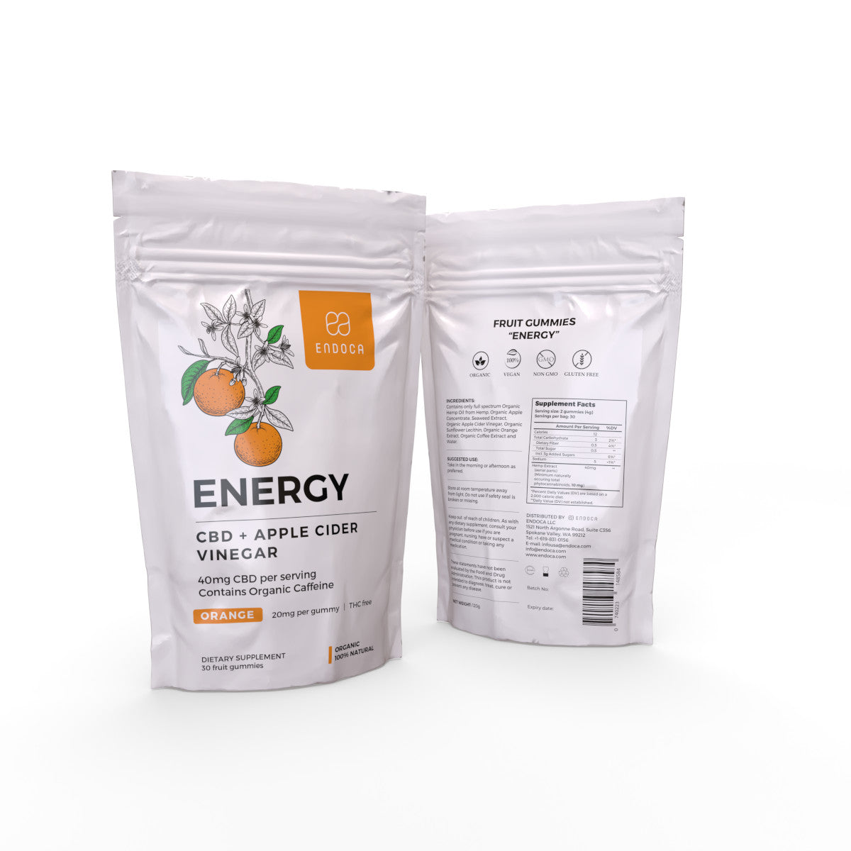 Endoca DE CBD Gummies „Energy“ 1200 mg CBD, THC Free, Orange