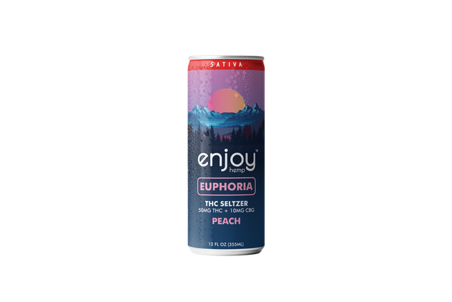 Enjoy Hemp 50mg THC + 10mg CBG Peach Seltzer for Euphoria (Sativa) | Megadose Uplifting, Alcohol-Free Drink