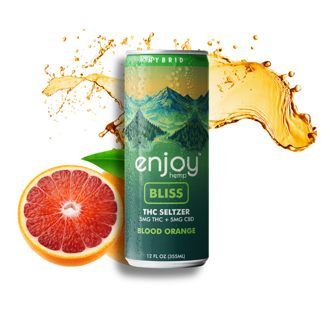 Enjoy Hemp 5mg THC + 5mg CBD Blood Orange Seltzer for Bliss (Hybrid) | Microdose Social-Tonic, Alcohol-Free Drink