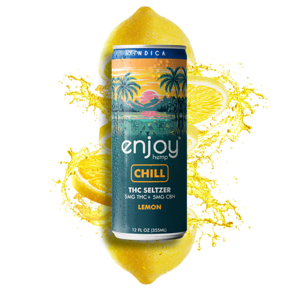 Enjoy Hemp 5mg THC + 5mg CBN Lemon Seltzer for Chill (Indica) | Microdose Relaxation, Alcohol-Free Drink