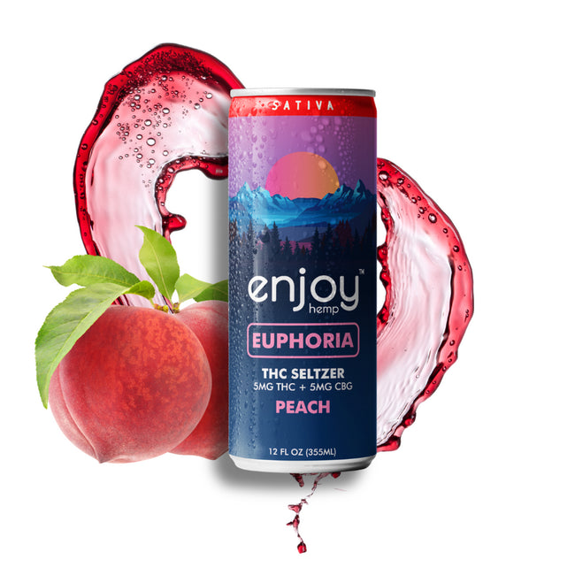 Enjoy Hemp 5mg THC + 5mg CBG Peach Seltzer for Euphoria (Sativa) | Microdose Uplifting, Alcohol-Free Drink