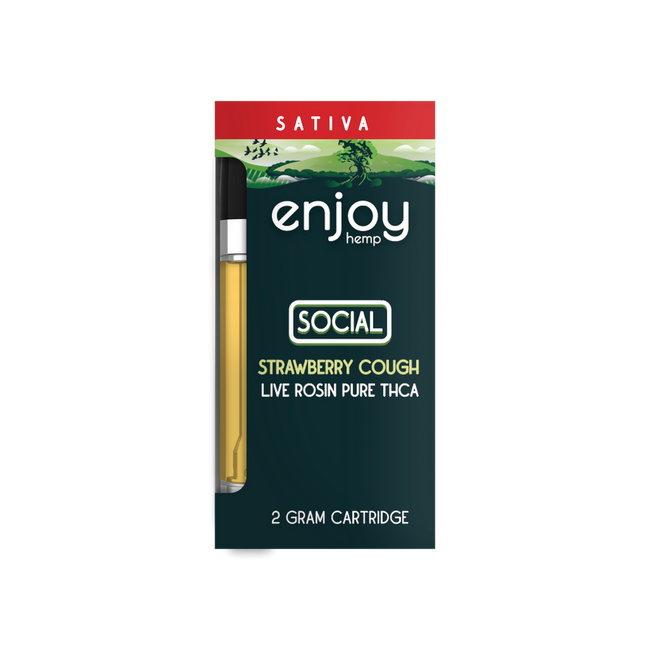 Enjoy Hemp Live Rosin Pure THCA 2g Vape Cart for Social - Strawberry Cough (Sativa) Best Sales Price - Vape Cartridges