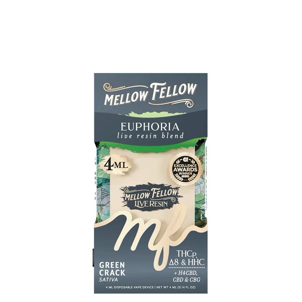 Mellow Fellow Euphoria Blend 4ml Live Resin Disposable Vape - Green Crack (Sativa)