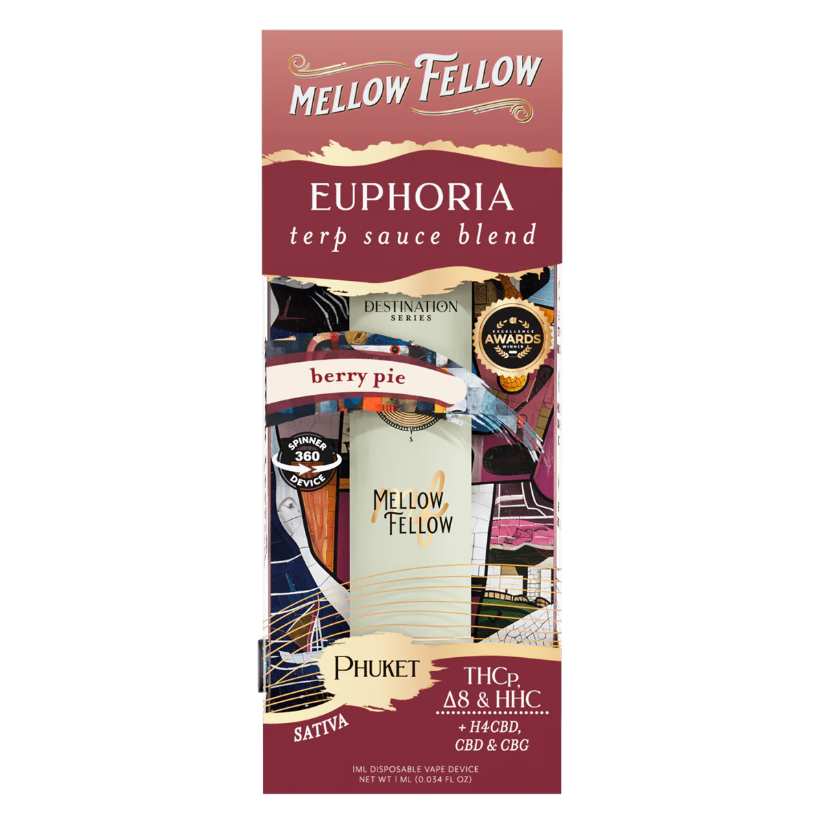 Mellow Fellow Euphoria Blend - Terp Sauce 1ml Disposable Spinner  Vape - Berry Pie (Sativa)