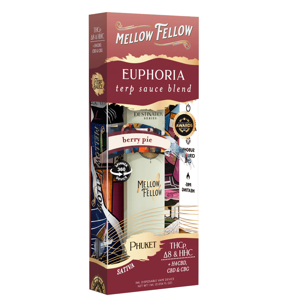Mellow Fellow Euphoria Blend - Terp Sauce 1ml Disposable Spinner  Vape - Berry Pie (Sativa)