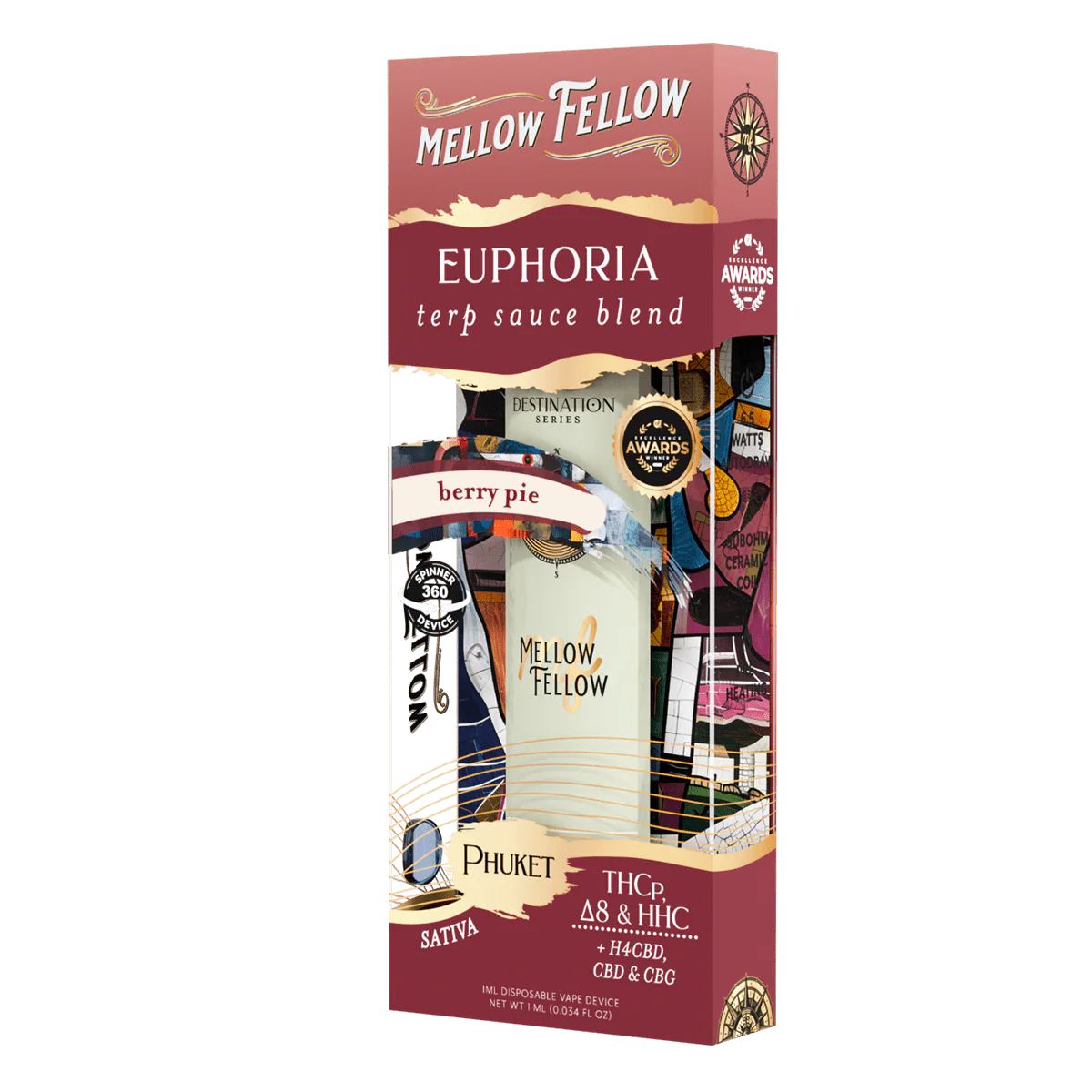 Mellow Fellow Euphoria Blend - Terp Sauce 1ml Disposable Spinner  Vape - Berry Pie (Sativa)
