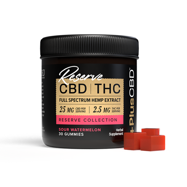 PlusCBD CBD Gummies Reserve 25mg CBD | 2.5mg THC 30ct Sour Watermelon Best Sales Price - Topicals