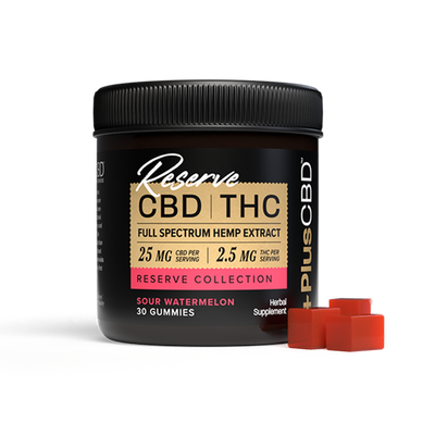 PlusCBD CBD Gummies Reserve 25mg CBD | 2.5mg THC 30ct Sour Watermelon Best Sales Price - Topicals