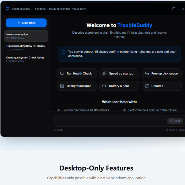 The TroubleBuddy Desktop App: Fix common Windows problems directly on your PC