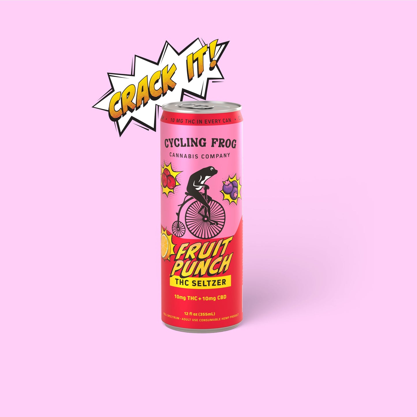 Fruit Punch THC Seltzer, 10mg THC + 10mg CBD